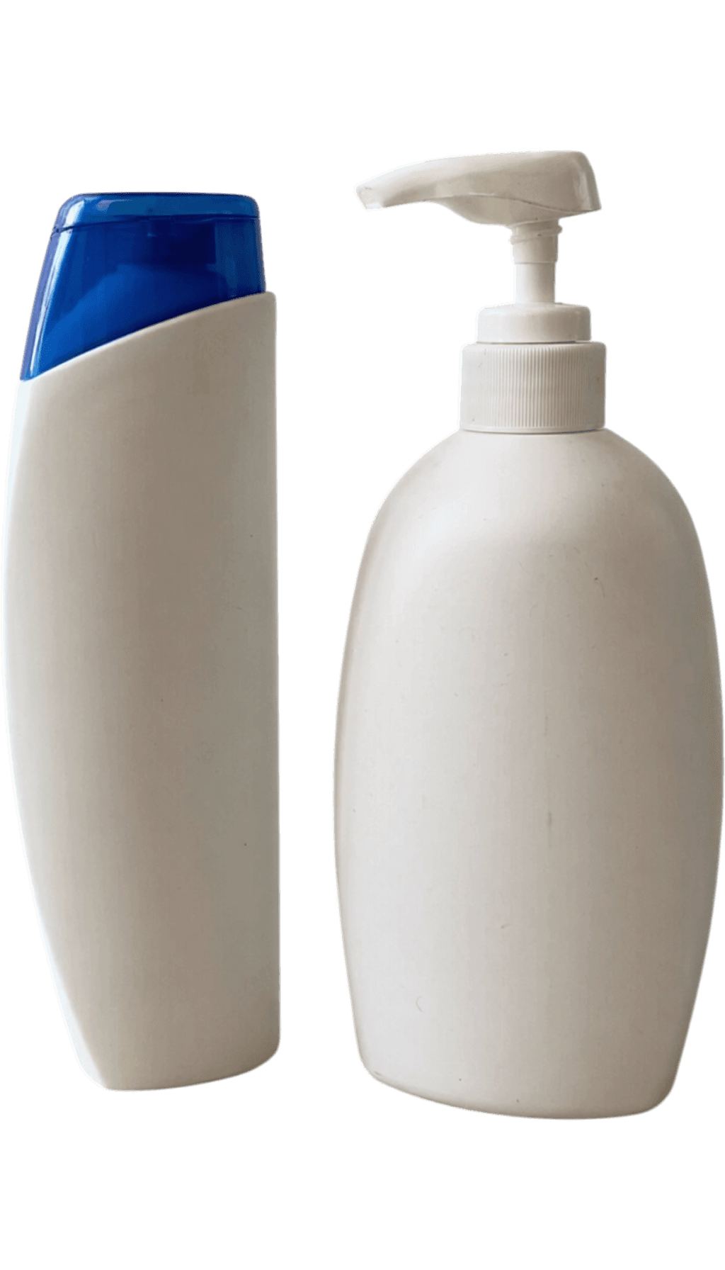 Generic skincare bottles cut out on a white background after cleanup